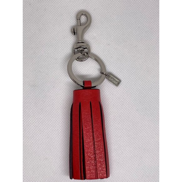 Coach Red Leather Tassel Key Fob Keychain - Picture 1 of 5